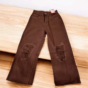 Brown Distressed Wide-Leg Jeans for Women