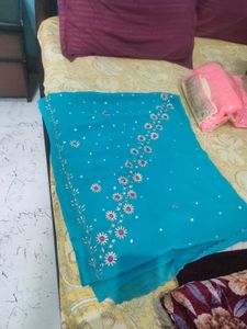 Beautiful Color Saree With Heavy Silver Work