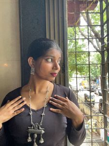 Ganesh&amp;peacock Oxidized Silver Necklace Set