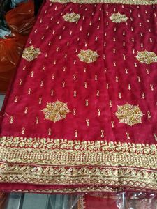 Elegant Red &amp; Gold Embroidered Saree