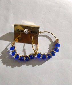 Blue Beaded Hoop Earrings
