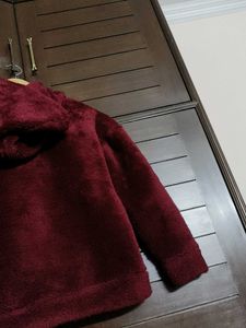 Insense Women Maroon Hood Fur Sweatshirt