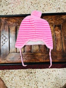 Pink Winter Cap For 1-2 Year Baby
