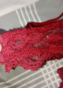 maroon  Lace Lingerie Set