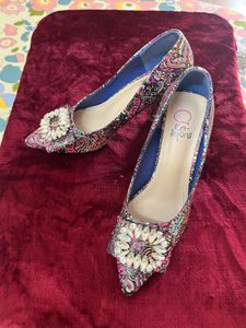 Patterned Heels with Rhinestone Detail