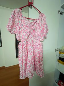 Pink Paisley Cutout Mini Dress