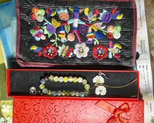 Embroidered Japanese Pouch 👝,earrings ,bracelet