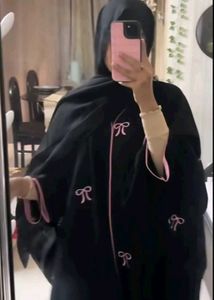 Elegant Trendy Bow Embroidered Black  Abaya