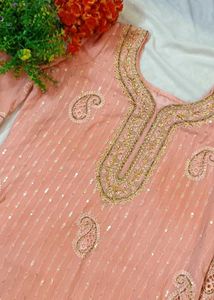 Peach Jarkan Hand Work Embroidery Suit