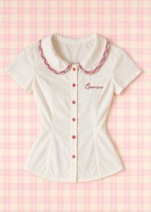 Cute Y2K Shirt With Frilled Collar And Embroidery