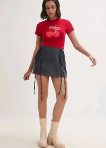 Drawstring Knot Pleated Miniskirt