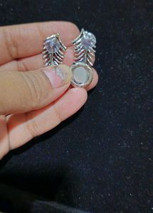 Silver Look alike Earrings With Green Stone