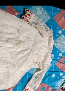 Elegant White Anarkali kurti only ( dupatta bottom