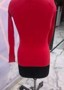 Red Top With Button Neck