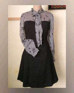 Korean Black Dress With Bow Neck