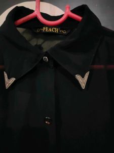 High To Low Pattern Black Georgette Shirt