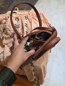 Brown Leather Dotted Sling Bag New