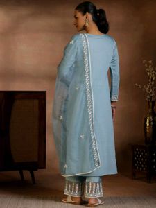 LIBAS Blue Yoke Design Suit Dupatta Pant Set