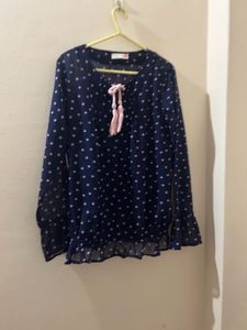 Chic Navy Polka Dot Blouse