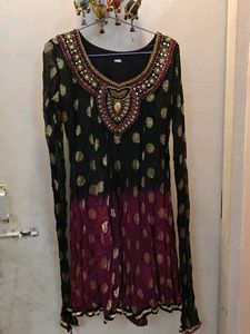 Designer Two-Shaded Embroidered Kurta with Dupatta