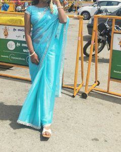 Aqua Blue Embellished Saree