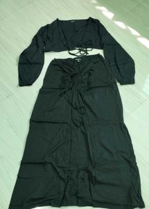 Boohoo Black Crop Top & Skirt Set