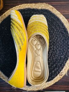 Yellow Beaded Juttis - Size 6