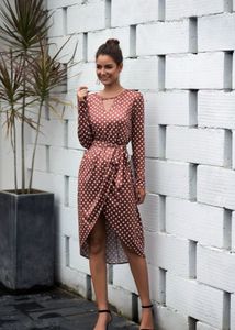 Women Coffee Brown &amp; White Polka Dots Print Dress