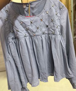 Cute Blue Mirror Embellished Top