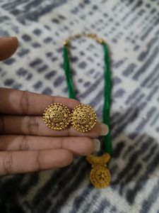 Handcrafted Ethnic Green Thread Necklace Set