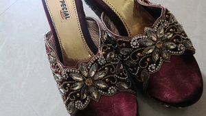 Embellished Maroon Sandals