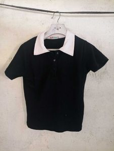 Stylish Black crop top with white collar