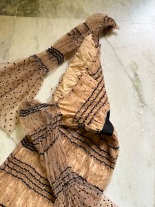 Nude Polka Dot &amp; Striped Mesh Dress