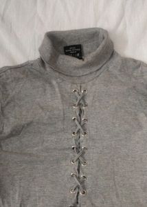 •GREY HIGH NECK KOREAN TOP•