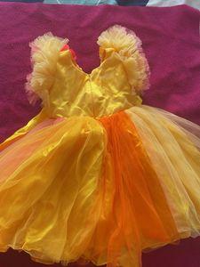 Net Embellished Fluffy Yellow Orange Dress