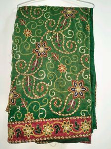 Green Embroidered Saree with bust size blouse 34