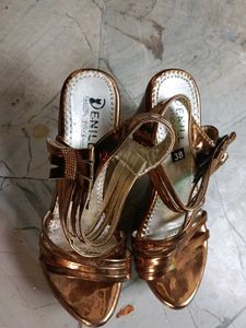 Metallic Platform Heels with Bow Detail