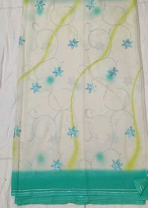 Elegant Green-White Georgette saree