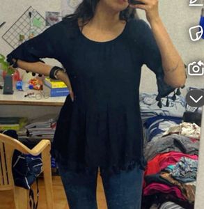 Crepe Tunic Top With Tassels