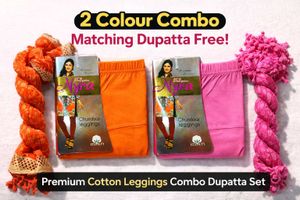 Leggings &amp; Dupatta Combo - Orange &amp; Pink