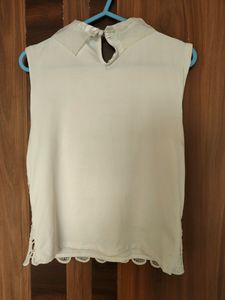 White Lace Vintage Collared Top (Women)