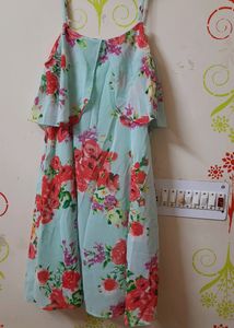 Sassafras Sea Green &amp; Red Floral Print A Line Dres