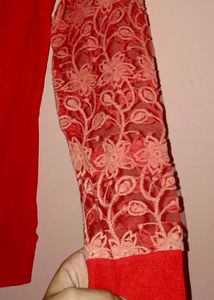 Red Top with Lace Sleeves