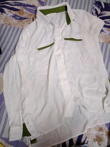 White & Green Trimmed Shirt