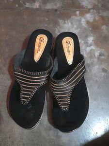 Black Embellished CF Footwear Wedges