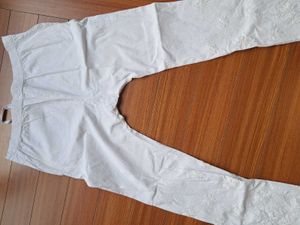 Embroidered White Cotton Pants