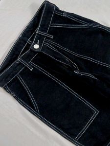 Black Contrast Stitch Cargo Pants