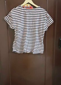 Cream And Black Embroidered T Shirt