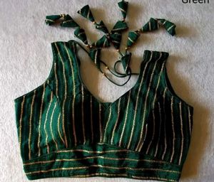 Green Colour Paded Blouse With Stich Sleeves