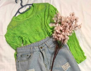 💫Buy1 Get1 Free Green Knit Crop Top